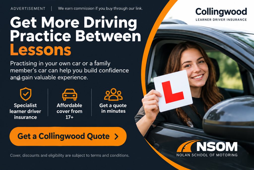 **Alt text:**
`Collingwood learner driver insurance advert promoting extra driving practice between lessons`
